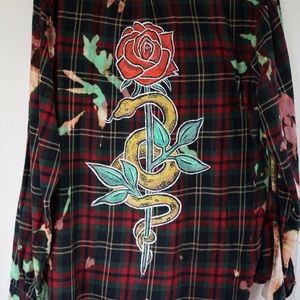 Custom hand painted snake and rose tie dye flannel